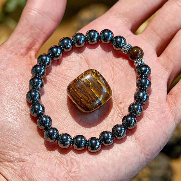 Bracelet de perles noires en œil de tigre naturel Olivenorma