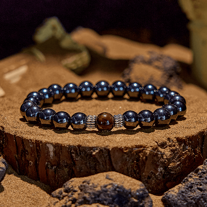 Bracelet de perles noires en œil de tigre naturel Olivenorma