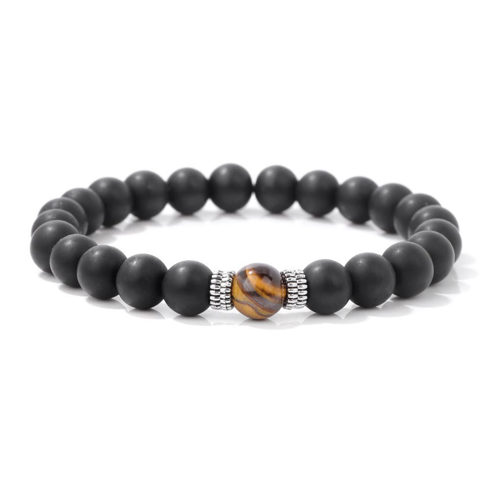 Bracelet de perles noires en œil de tigre naturel Olivenorma