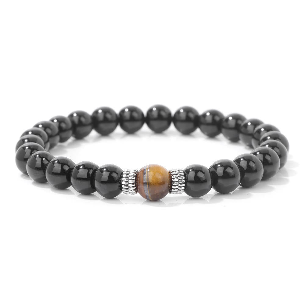 Bracelet de perles noires en œil de tigre naturel Olivenorma