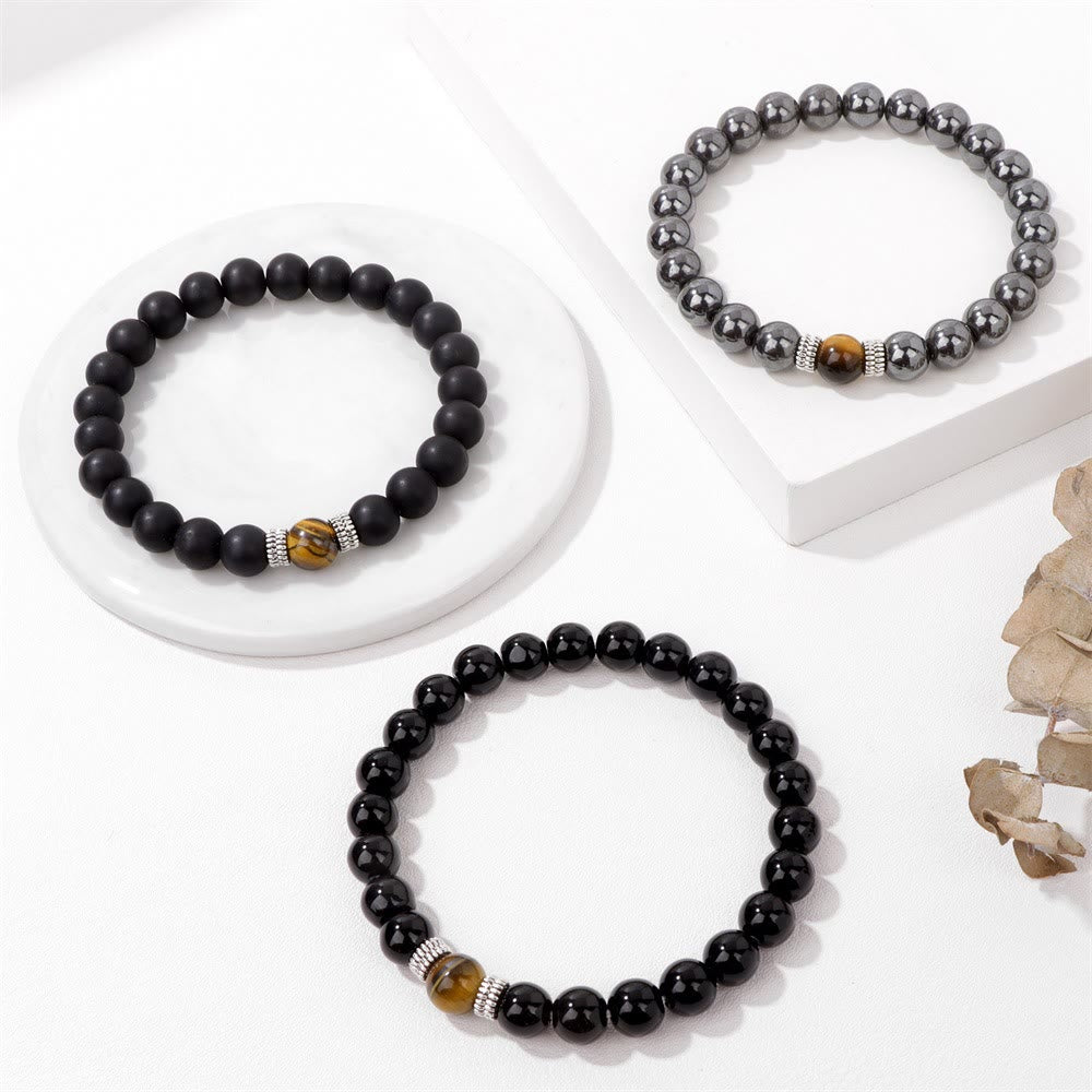 Bracelet de perles noires en œil de tigre naturel Olivenorma