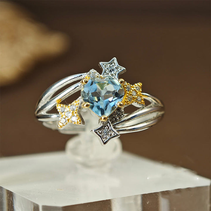 Bague étoile en forme de cœur avec topaze bleue naturelle Olivenorma