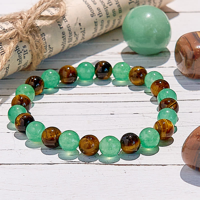 Bracelet en perles d'aventurine verte naturelle et œil de tigre Olivenorma