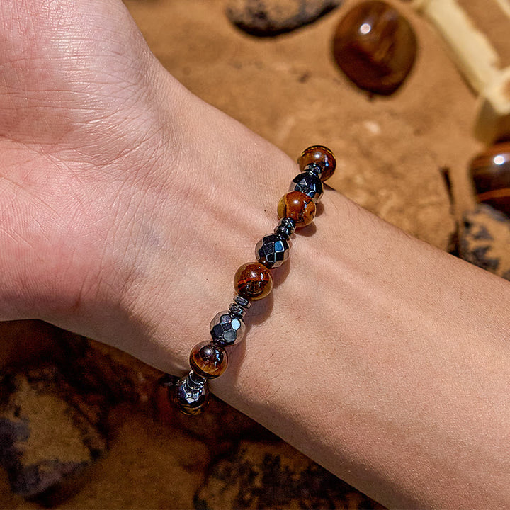 Bracelet en perles d'obsidienne hématite œil de tigre Olivenorma 2 pièces