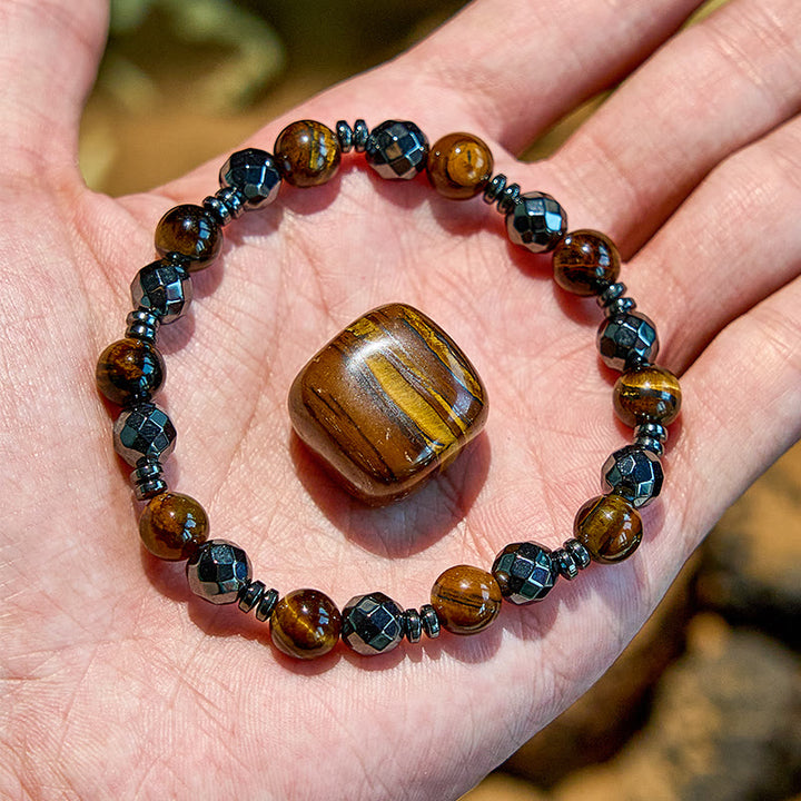 Bracelet en perles d'obsidienne hématite œil de tigre Olivenorma 2 pièces