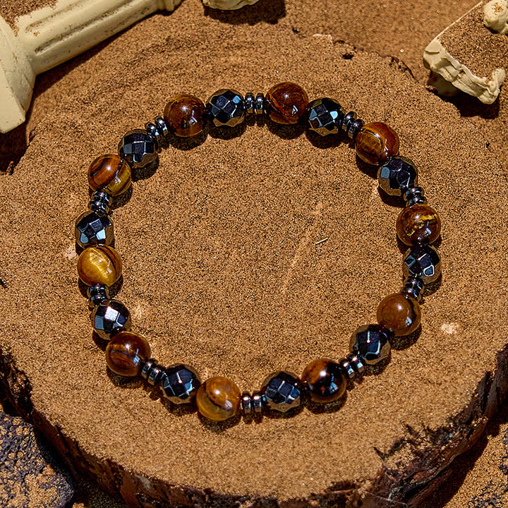 Bracelet en perles d'obsidienne hématite œil de tigre Olivenorma 2 pièces