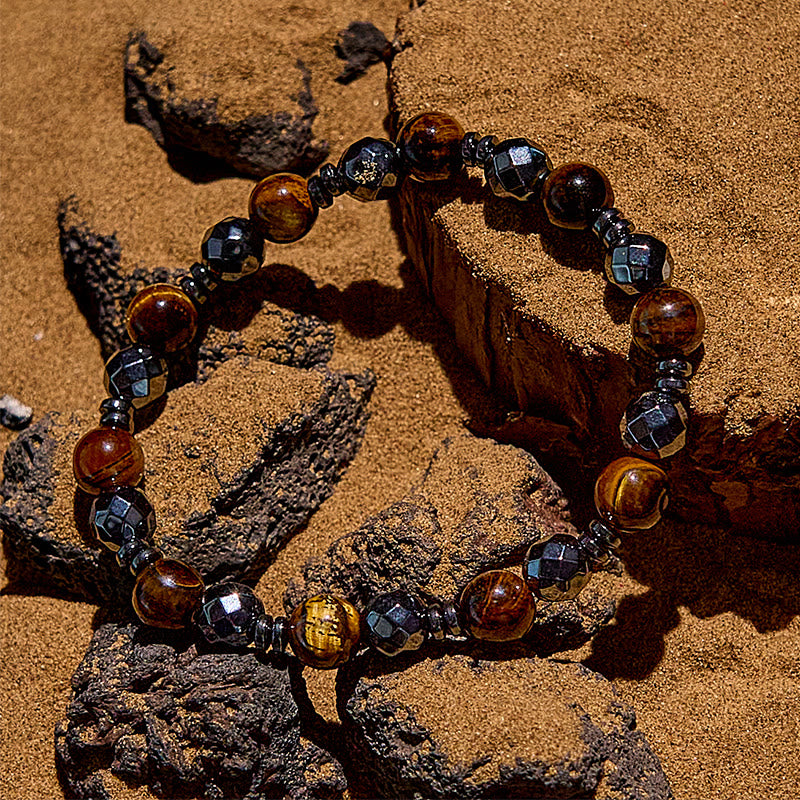 Bracelet en perles d'obsidienne hématite œil de tigre Olivenorma 2 pièces