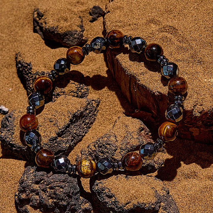 Bracelet en perles d'obsidienne hématite œil de tigre Olivenorma 2 pièces