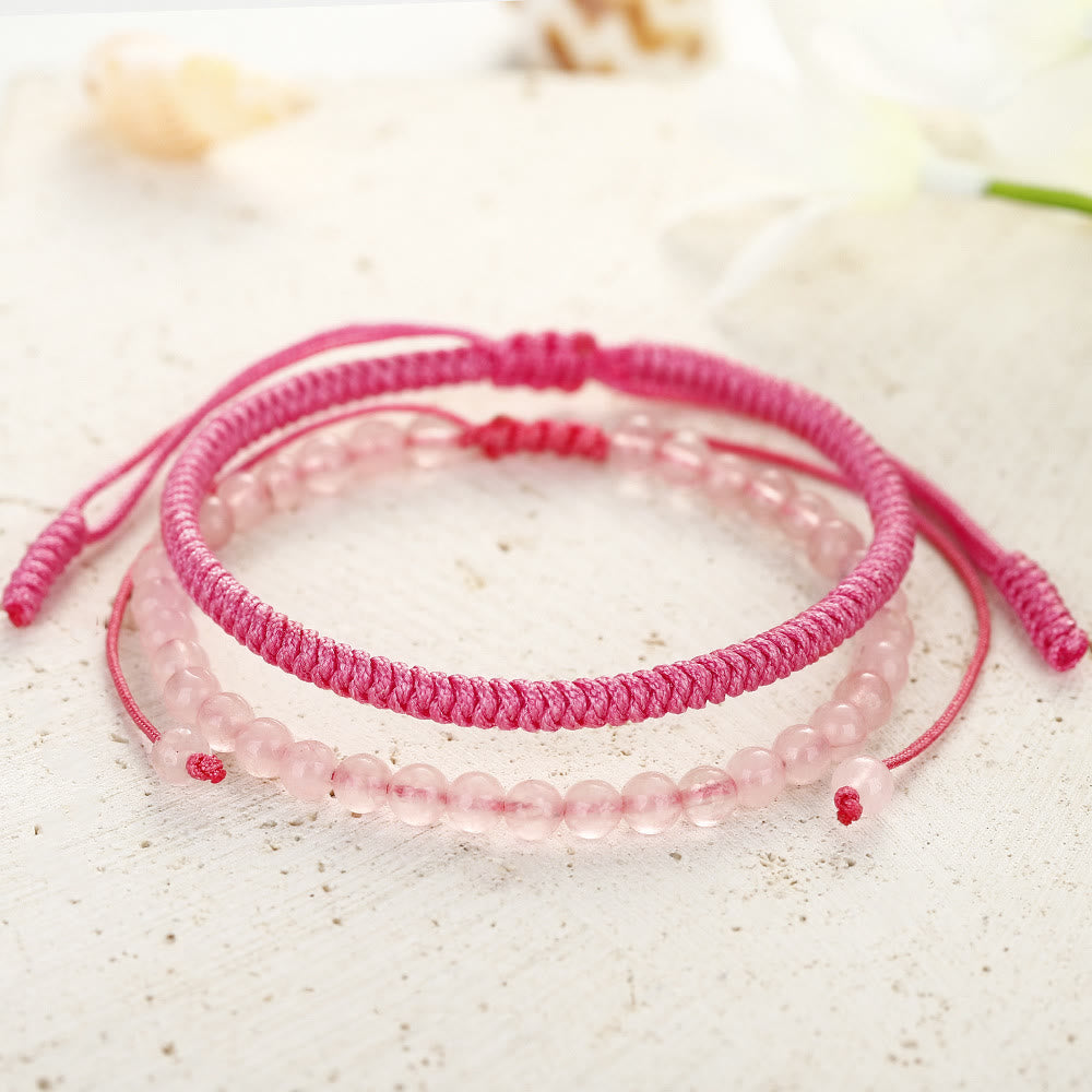 Bracelet tressé en perles de quartz rose naturel Olivenorma