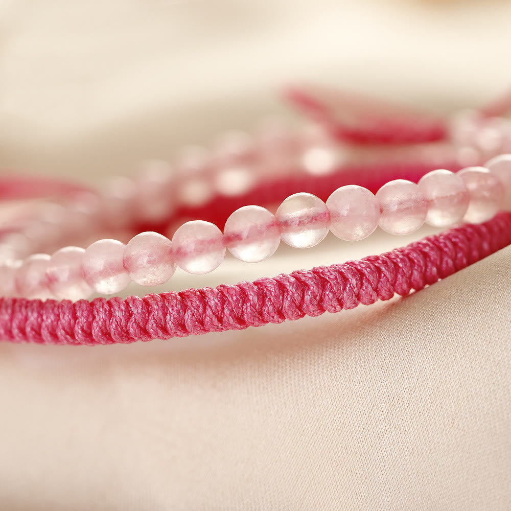 Bracelet tressé en perles de quartz rose naturel Olivenorma