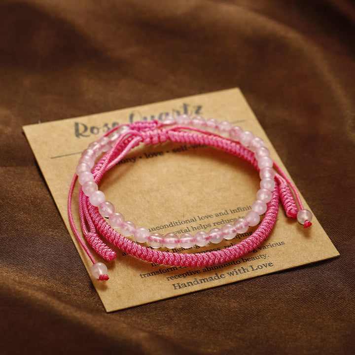 Bracelet tressé en perles de quartz rose naturel Olivenorma