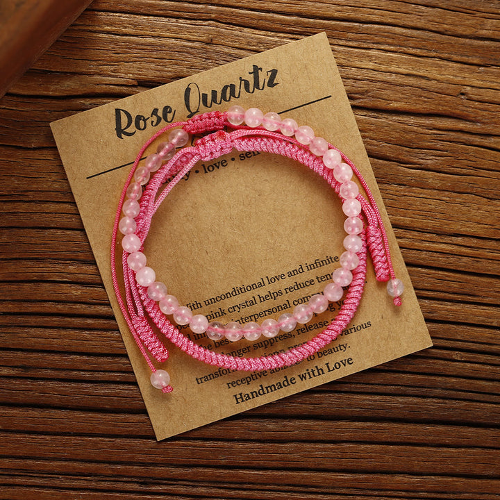 Bracelet tressé en perles de quartz rose naturel Olivenorma