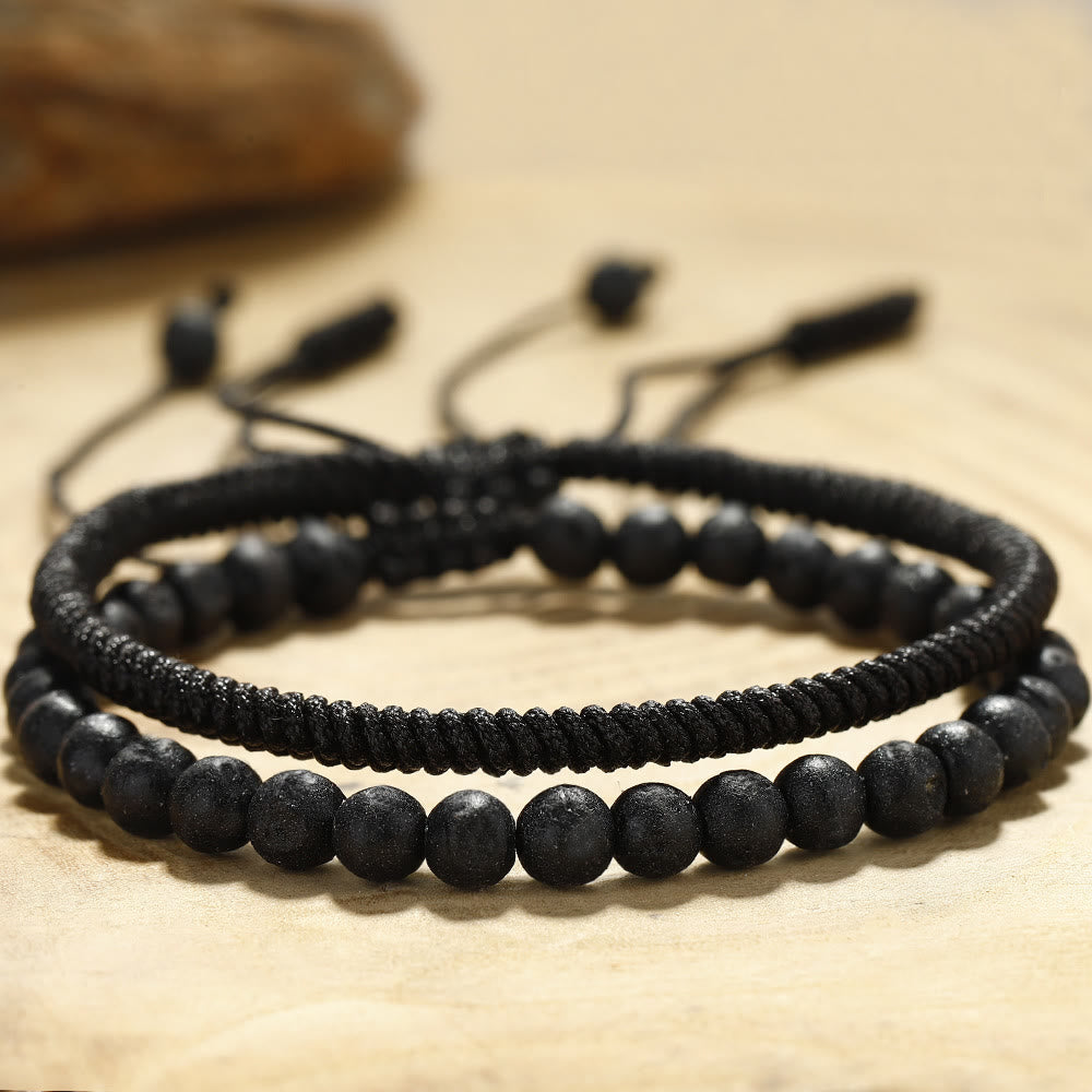 Bracelet tressé en perles de pierre de lave naturelle Olivenorma