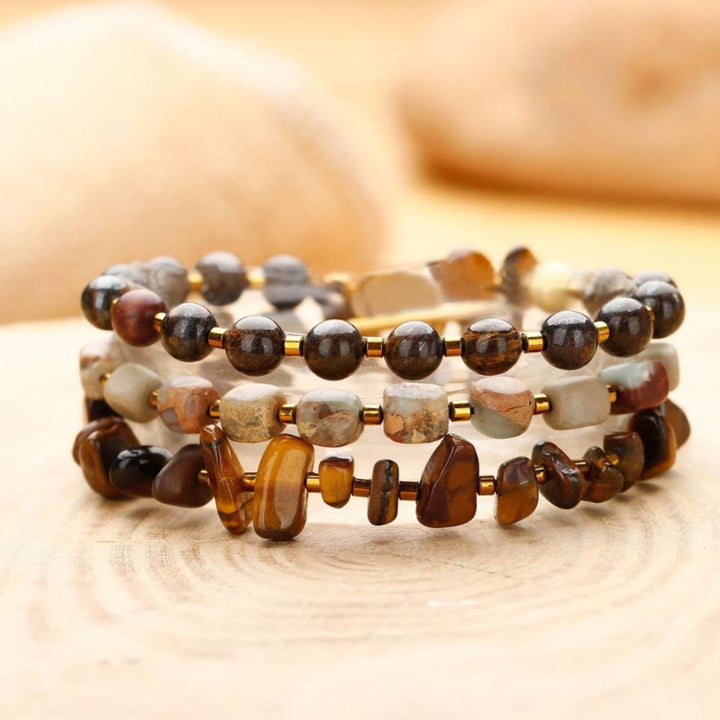 Bracelet de perles d'agalmatolite en œil de tigre Olivenorma