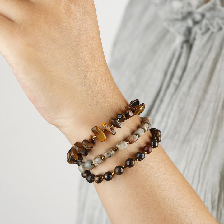 Bracelet de perles d'agalmatolite en œil de tigre Olivenorma