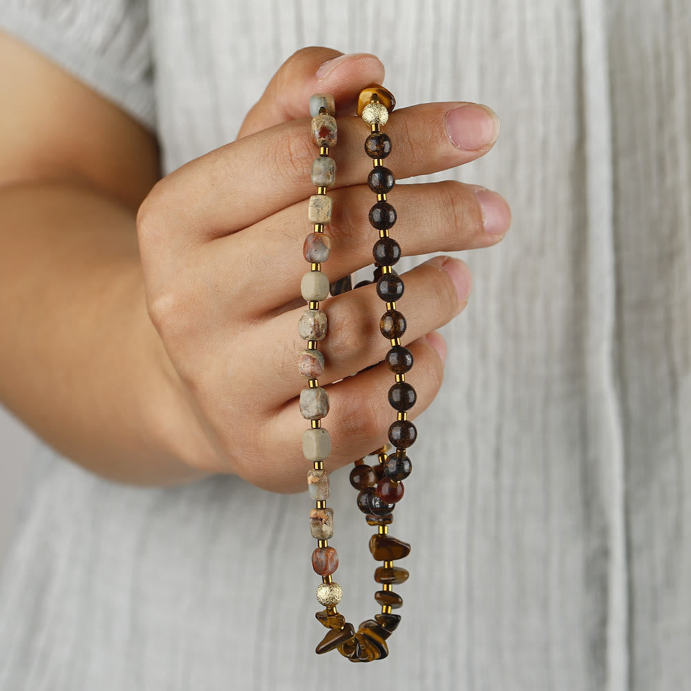 Bracelet de perles d'agalmatolite en œil de tigre Olivenorma
