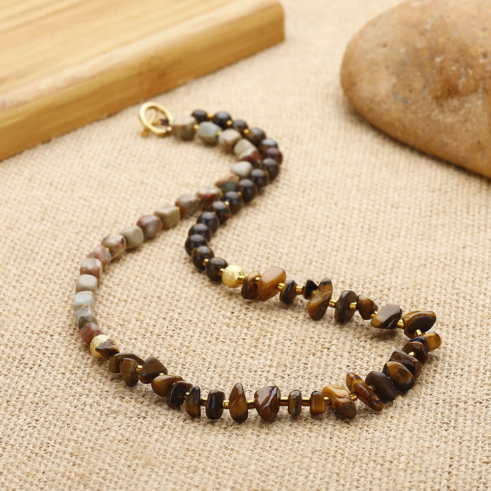 Bracelet de perles d'agalmatolite en œil de tigre Olivenorma