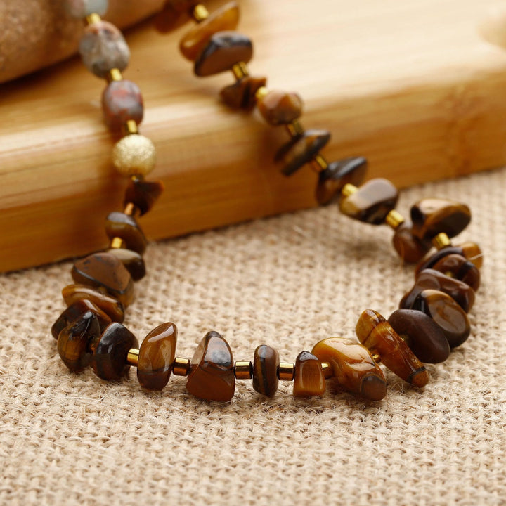 Bracelet de perles d'agalmatolite en œil de tigre Olivenorma