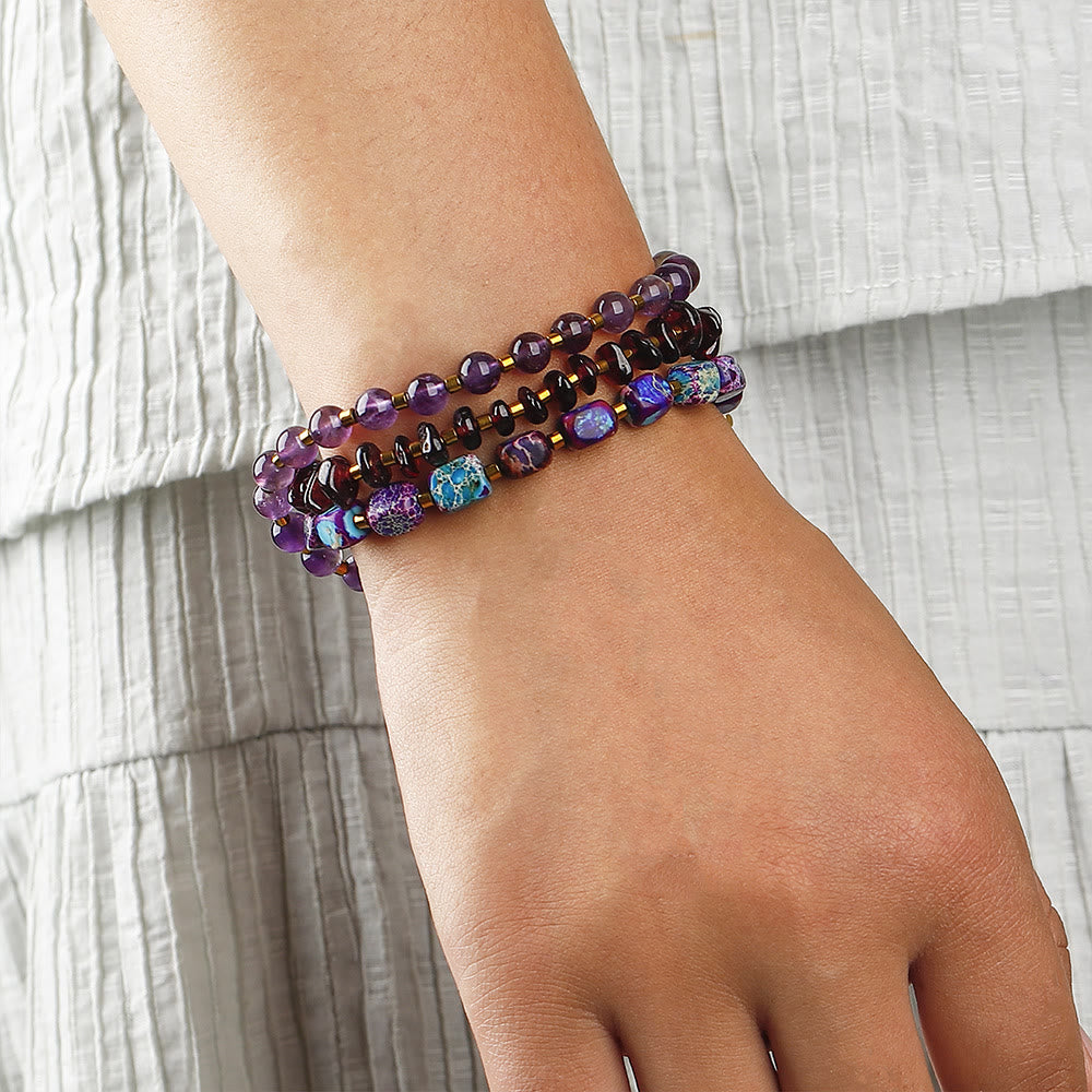 Bracelet de perles en pierre empereur violette améthyste grenat Olivenorma