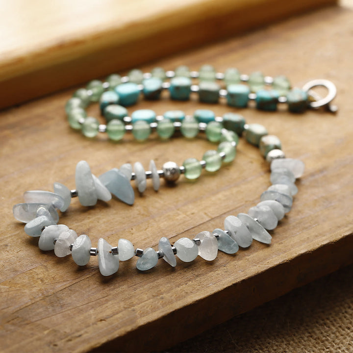 Bracelet Olivenorma en perles d'aventurine verte et aigue-marine