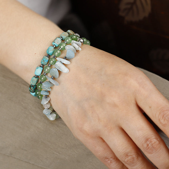Bracelet Olivenorma en perles d'aventurine verte et aigue-marine
