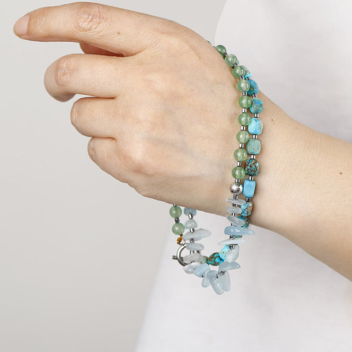 Bracelet Olivenorma en perles d'aventurine verte et aigue-marine