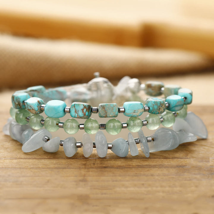 Bracelet Olivenorma en perles d'aventurine verte et aigue-marine