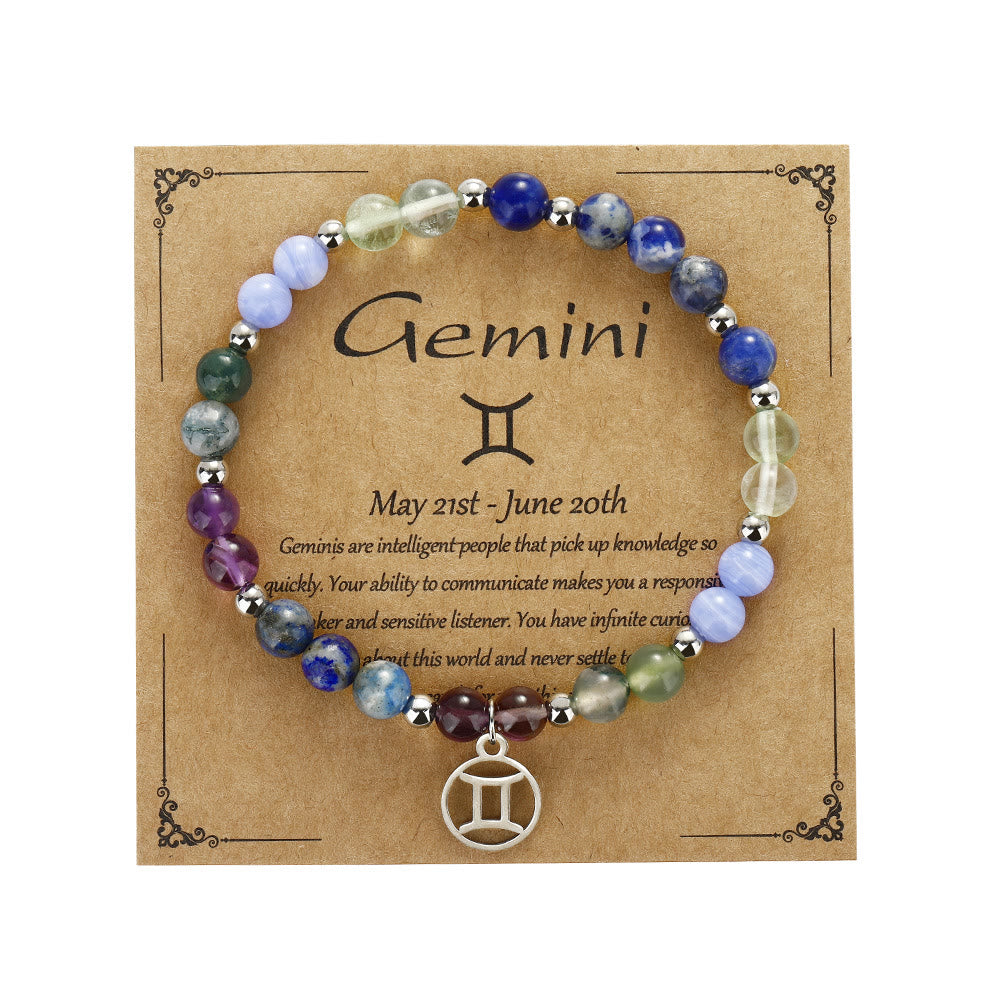 Bracelet pendentif zodiaque en argent avec perles en pierre naturelle Olivenorma