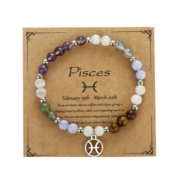 Bracelet pendentif zodiaque en argent avec perles en pierre naturelle Olivenorma