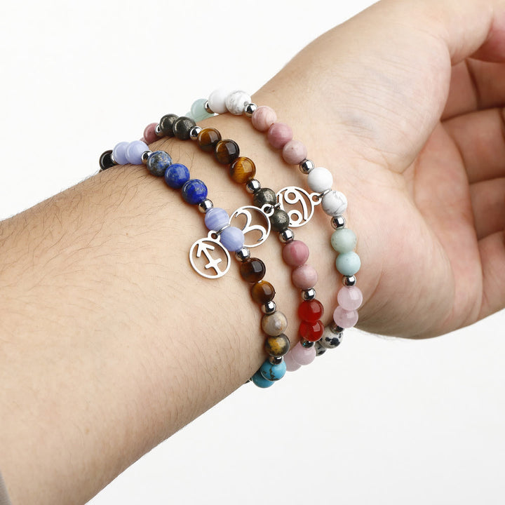 Bracelet pendentif zodiaque en argent avec perles en pierre naturelle Olivenorma