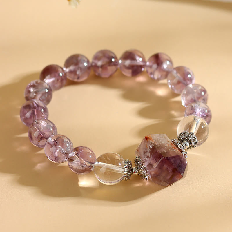Bracelet Olivenorma en perles de cristal transparent améthyste naturelle de 12 mm