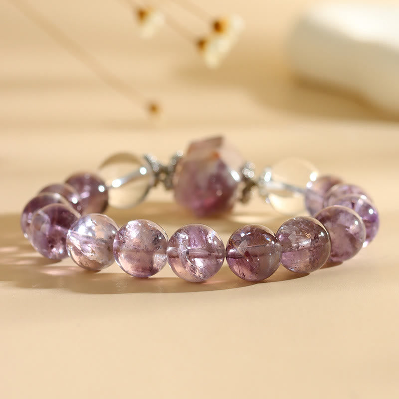 Bracelet Olivenorma en perles de cristal transparent améthyste naturelle de 12 mm