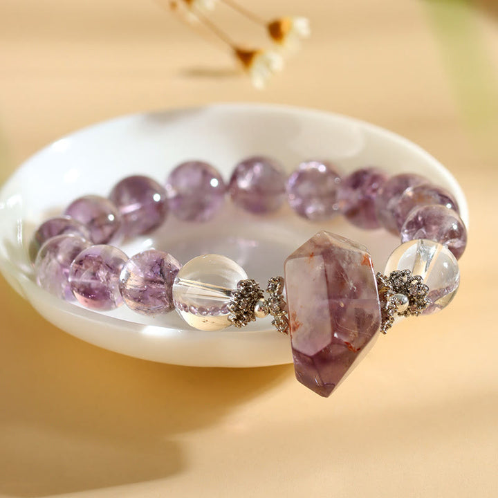Bracelet Olivenorma en perles de cristal transparent améthyste naturelle de 12 mm