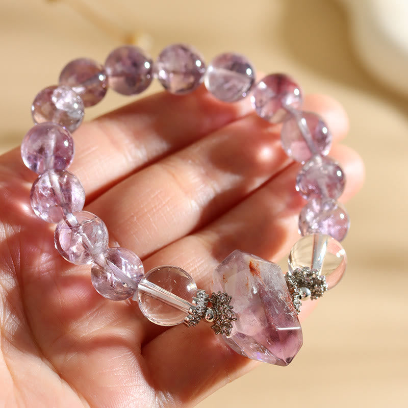 Bracelet Olivenorma en perles de cristal transparent améthyste naturelle de 12 mm