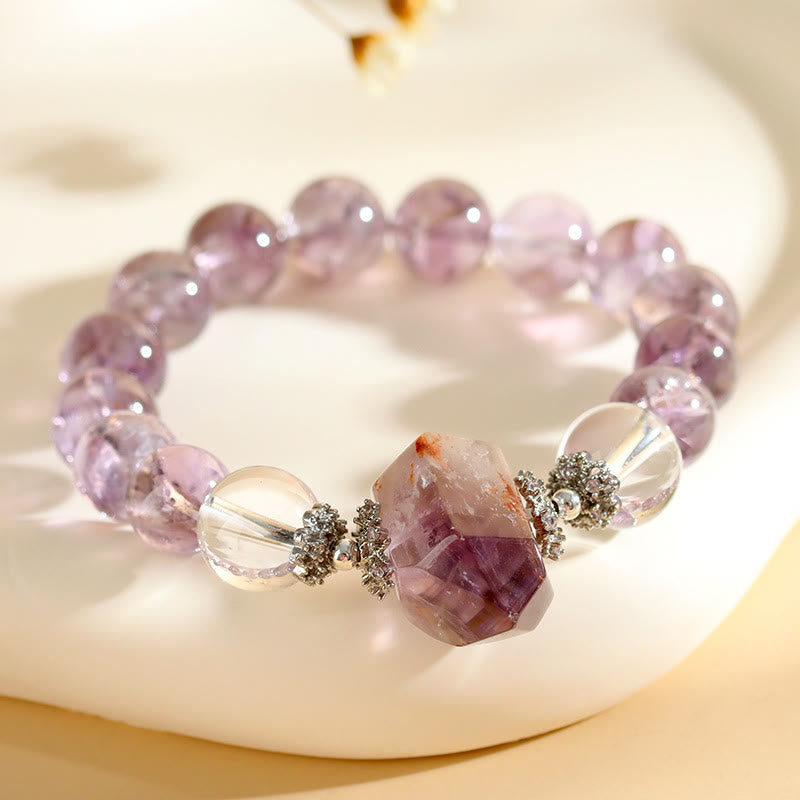 Bracelet Olivenorma en perles de cristal transparent améthyste naturelle de 12 mm