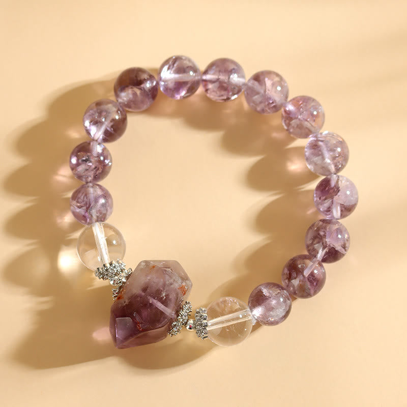 Bracelet Olivenorma en perles de cristal transparent améthyste naturelle de 12 mm