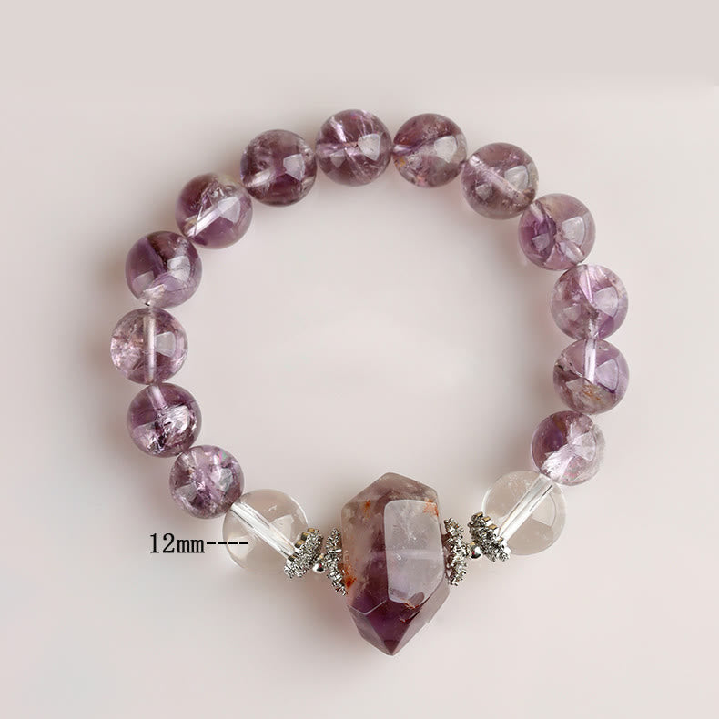 Bracelet Olivenorma en perles de cristal transparent améthyste naturelle de 12 mm