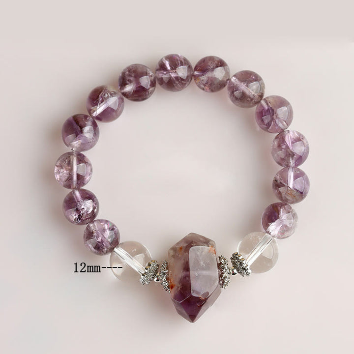Bracelet Olivenorma en perles de cristal transparent améthyste naturelle de 12 mm