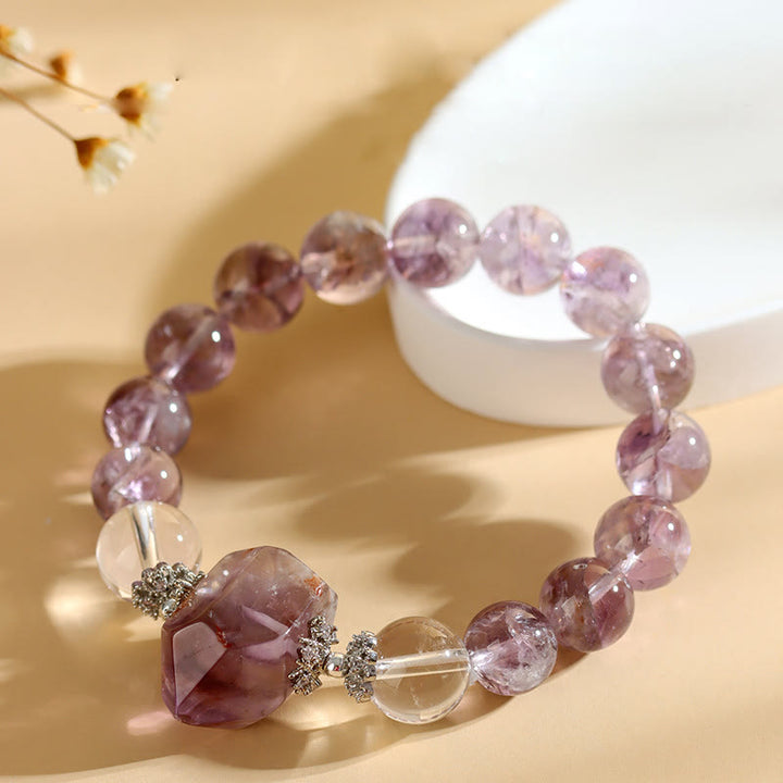 Bracelet Olivenorma en perles de cristal transparent améthyste naturelle de 12 mm
