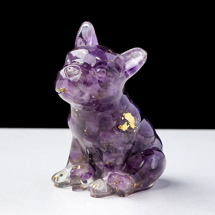 Décoration en pierre précieuse bouledogue français en cristal époxy Olivenorma