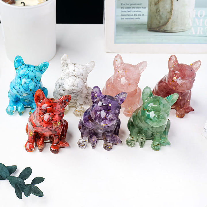Décoration en pierre précieuse bouledogue français en cristal époxy Olivenorma
