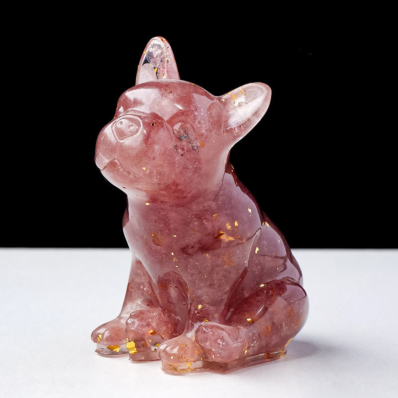 Décoration en pierre précieuse bouledogue français en cristal époxy Olivenorma
