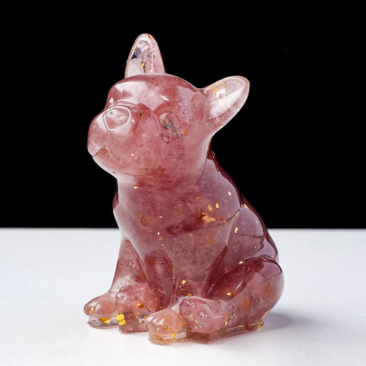 Décoration en pierre précieuse bouledogue français en cristal époxy Olivenorma