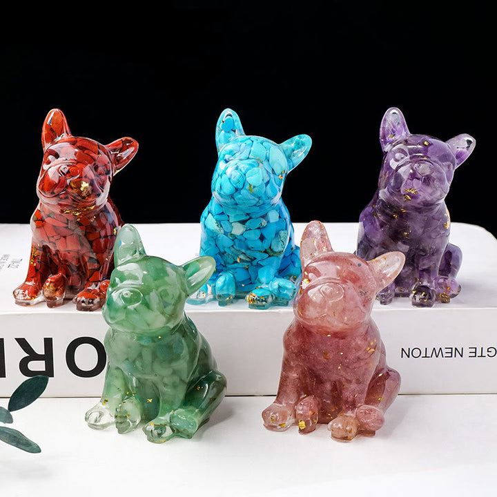 Décoration en pierre précieuse bouledogue français en cristal époxy Olivenorma