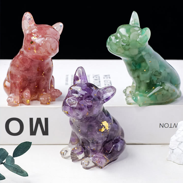 Décoration en pierre précieuse bouledogue français en cristal époxy Olivenorma