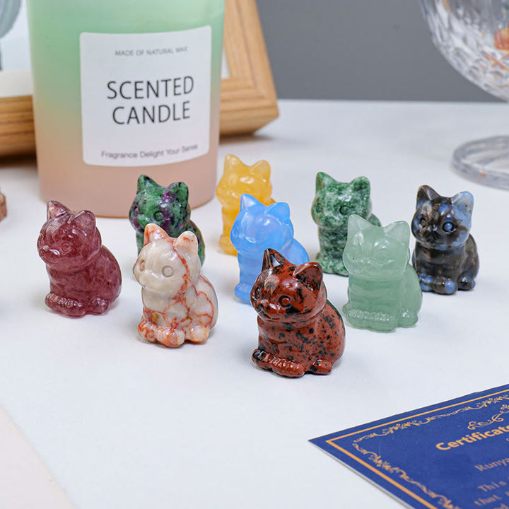 Décoration en pierre précieuse en forme de chat porte-bonheur en cristal époxy Olivenorma