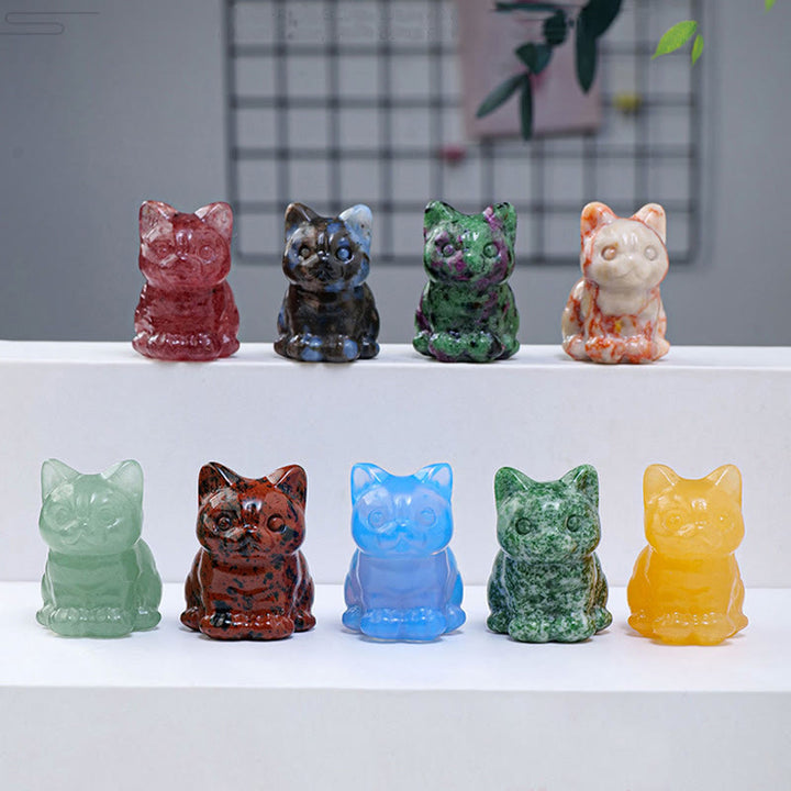 Décoration en pierre précieuse en forme de chat porte-bonheur en cristal époxy Olivenorma