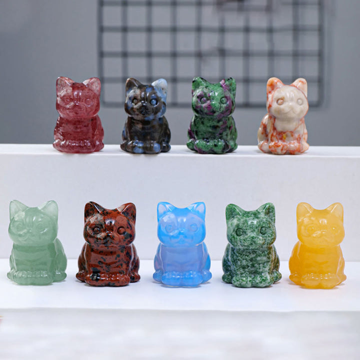 Décoration en pierre précieuse en forme de chat porte-bonheur en cristal époxy Olivenorma