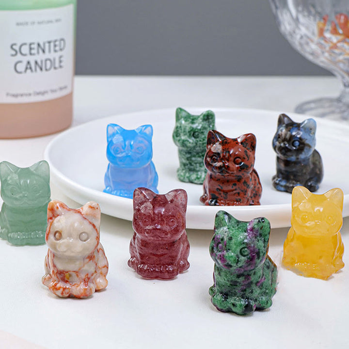 Décoration en pierre précieuse en forme de chat porte-bonheur en cristal époxy Olivenorma