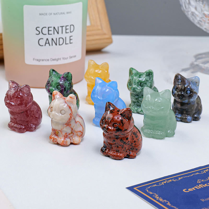 Décoration en pierre précieuse en forme de chat porte-bonheur en cristal époxy Olivenorma